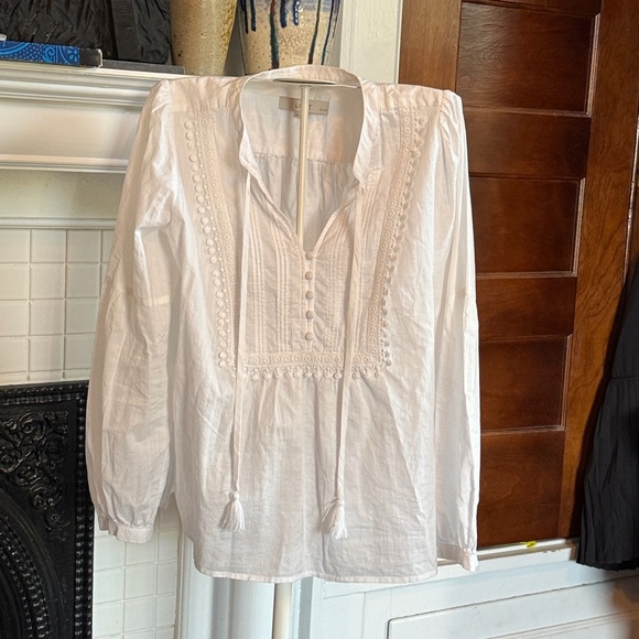 LOFT Tie neck tasseled bib blouse- worn once- excellent condition - Picture 3 of 10